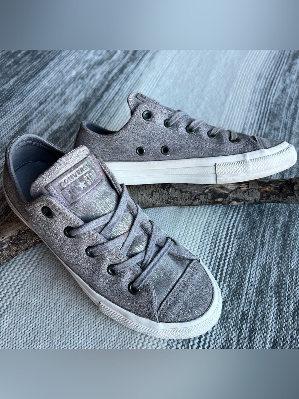 Converse All Star Metallic Gray Leather Sneakers